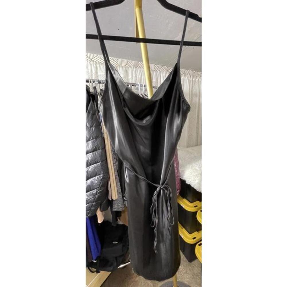 NWT Cider Black Satin Cowl Neck Mini Dress Sz Med